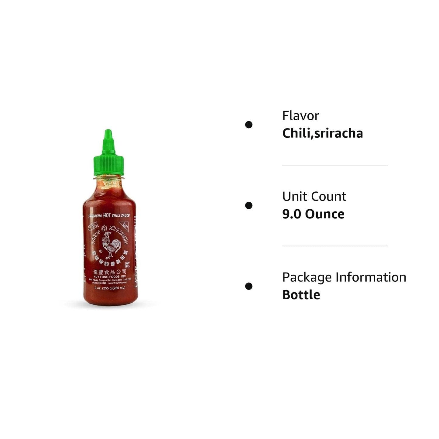 Huy Fong Sriracha Hot Chili Sauce, 9 Ounce (1 pack)