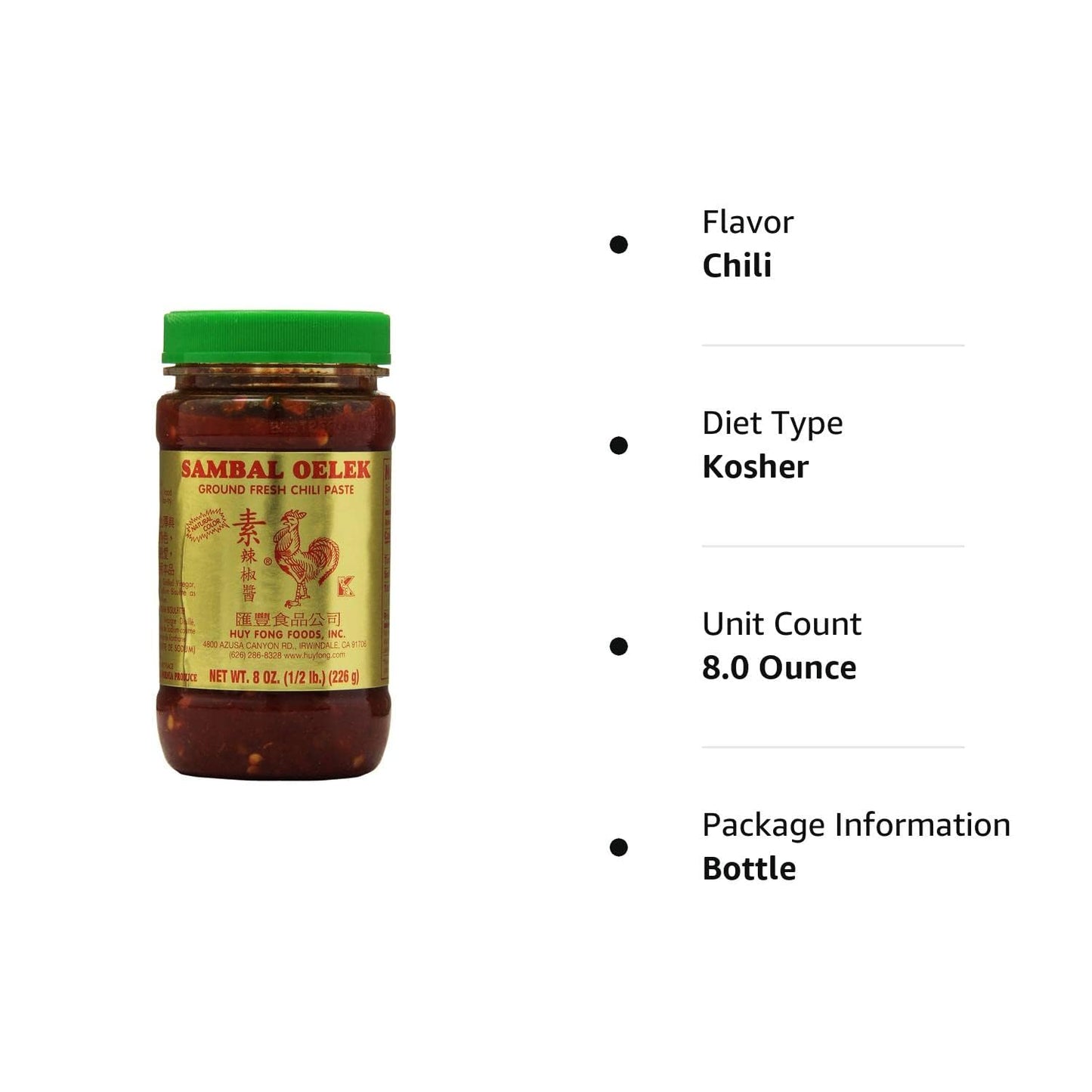 Huy Fong Sambal Oelek Ground Fresh Chili Paste 8 Oz (1 Pack)