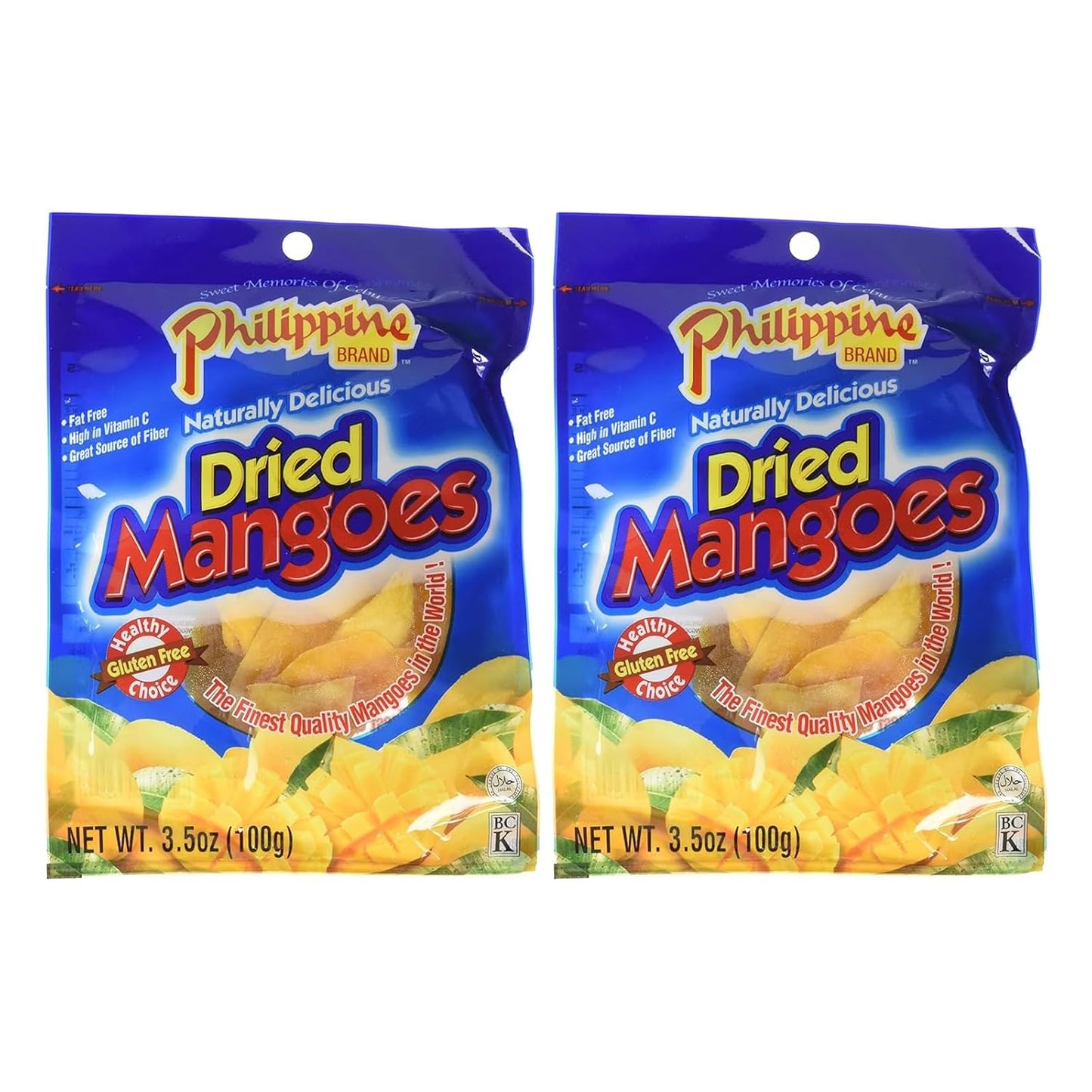 Philippine Brand Dried Mangoes, 2 3.5oz packages (Pack of 2) 100g each