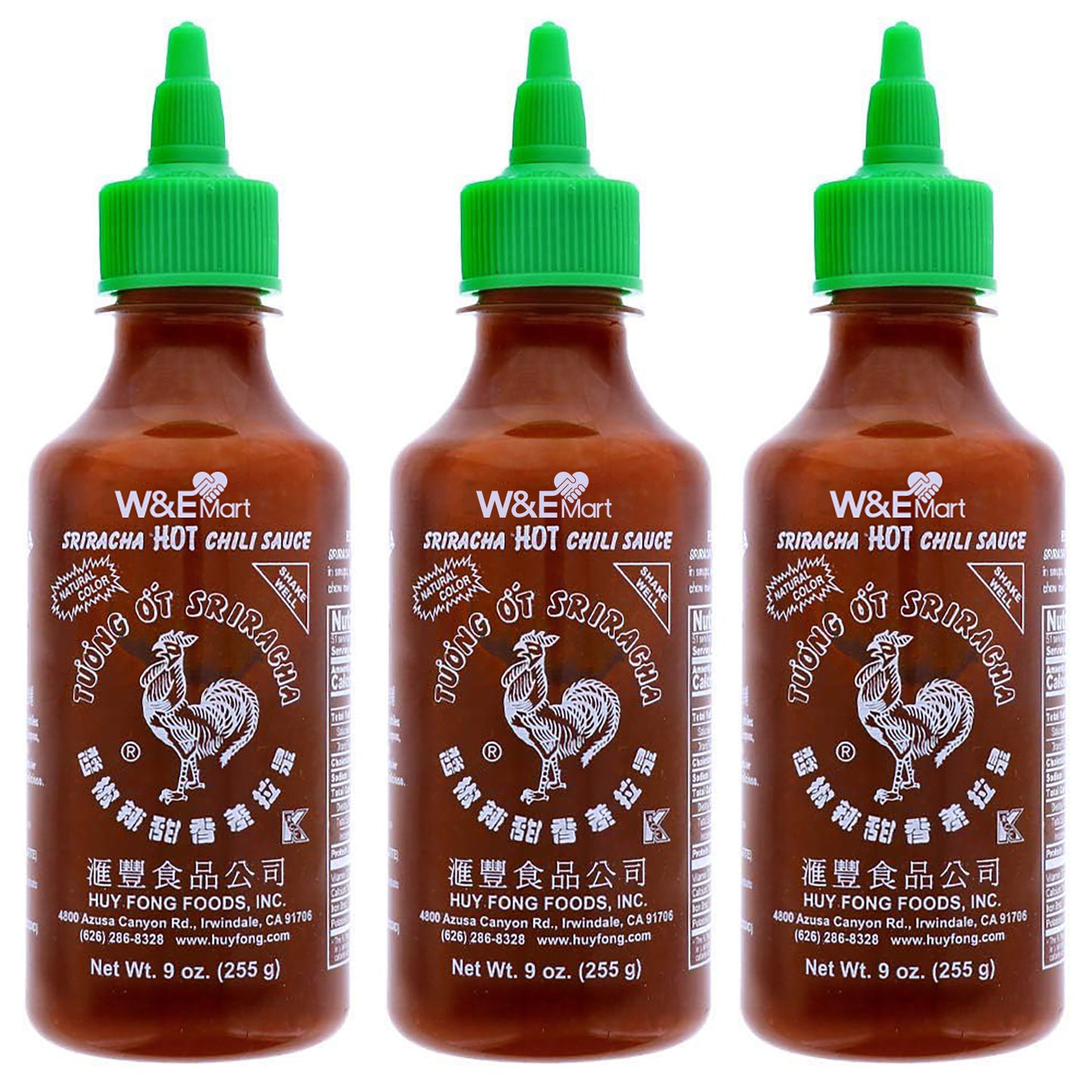 Huy Fong Sriracha Hot Chili Sauce 9 Ounce Bottle 255g(Pack of 3)Spicy Flavor Low Carb Classic Cook
