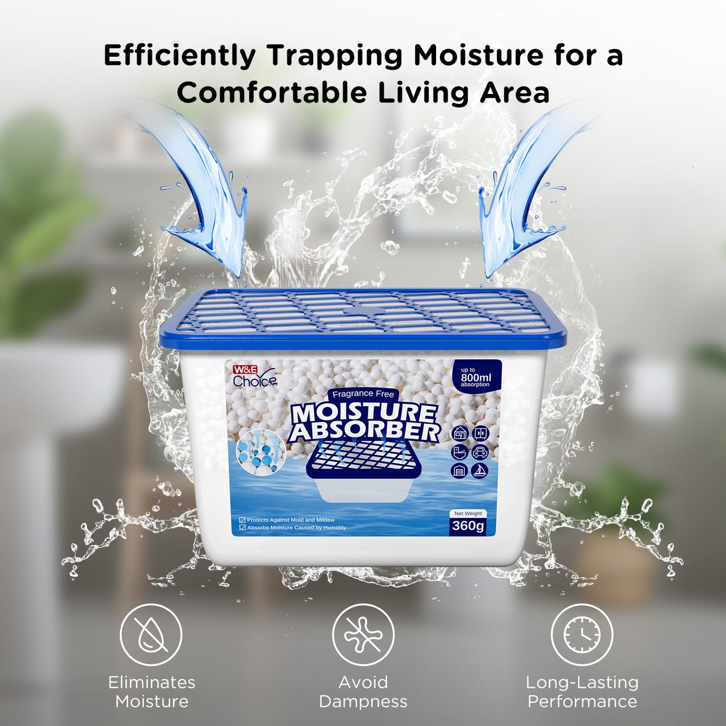 W&E Choice Moisture Absorbers, 12.7 Oz Portable Humidity Absorber Boxes for Your Bathroom, Closet & Car, Dehumidifier with Fragrance Free, 3 Pack