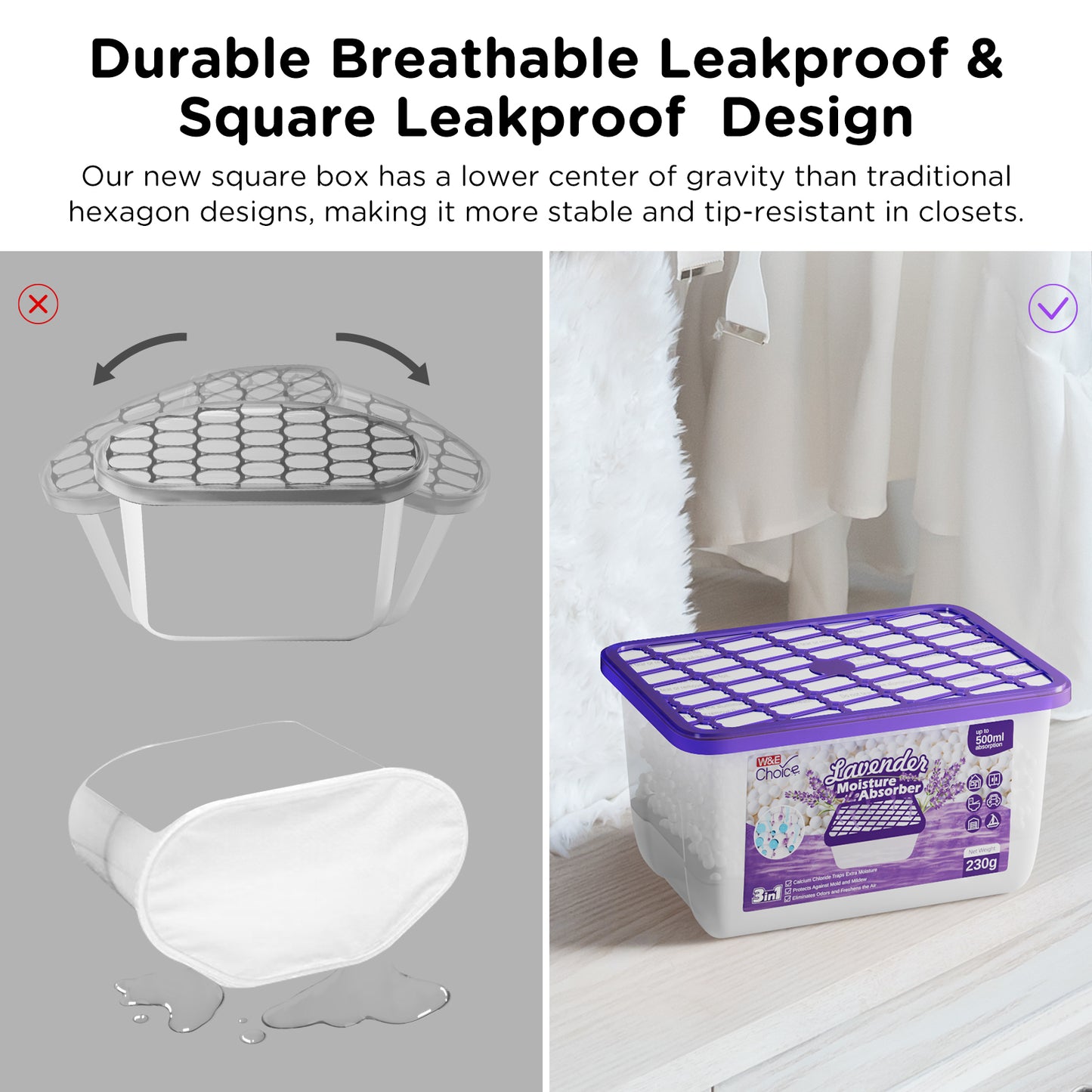 W&E Choice Moisture Absorbers With Lavender Scent, Portable Dehumidifier for Closet&Bathrooms, Kitchen, Humidity Absorber Odor Eliminator Absorber