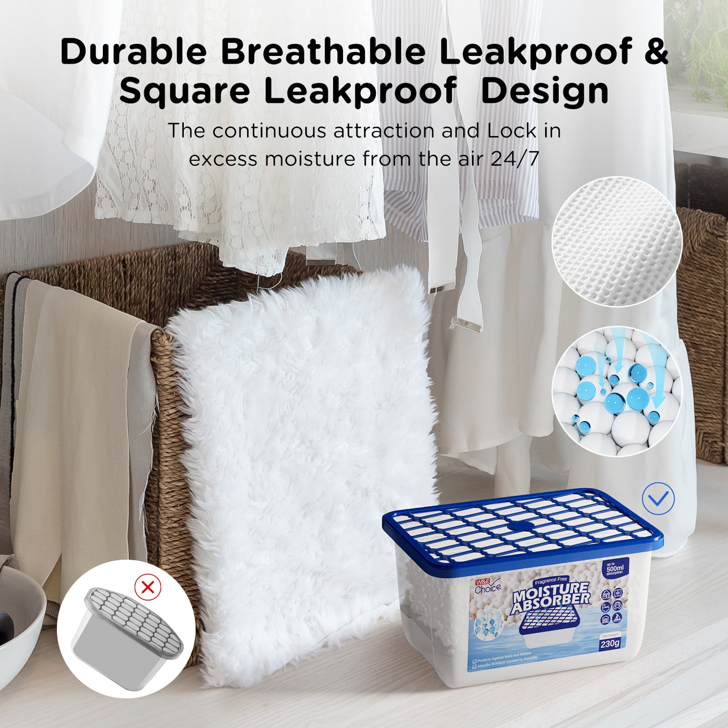 W&E Choice Moisture Absorbers, Portable Humidity Absorber Boxes for Your Bathroom, Closet & Car, Dehumidifier with Fragrance Free, 6 Pack