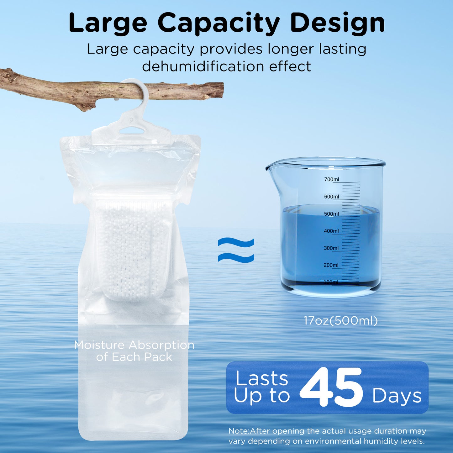 W&E Choice Moisture Absorbers Hanging Bag for Your Closet, Dehumidifier Bags for Bathroom , Fragrance Free Humidity Packs, 6 Pack, 9.9 Oz