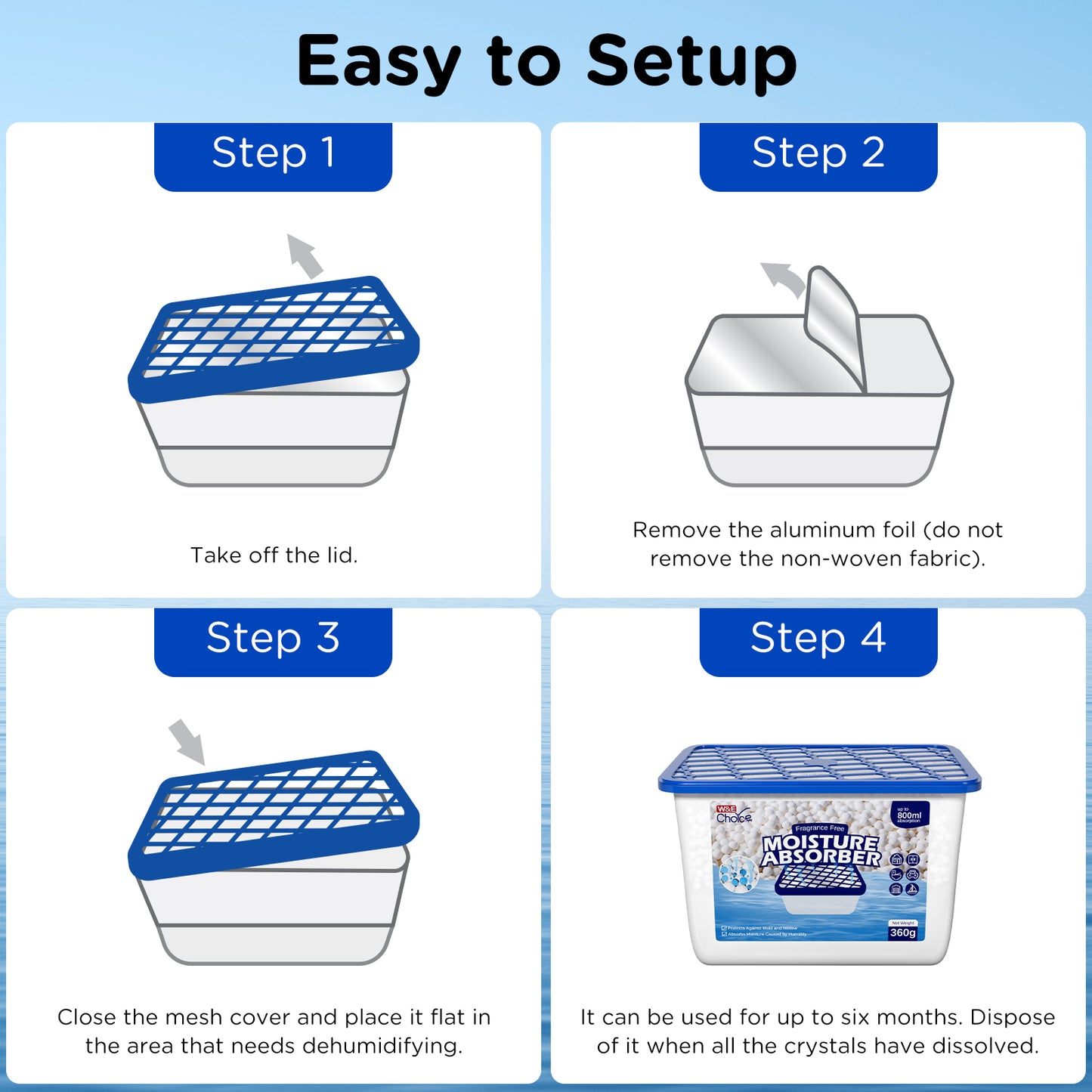 W&E Choice Moisture Absorbers, 12.7 Oz Portable Humidity Absorber Boxes for Your Bathroom, Closet & Car, Dehumidifier with Fragrance Free, 3 Pack