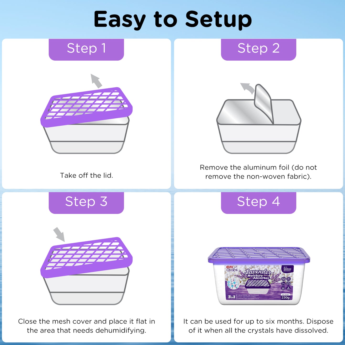 W&E Choice Moisture Absorbers With Lavender Scent, Portable Dehumidifier for Closet&Bathrooms, Kitchen, Humidity Absorber Odor Eliminator Absorber