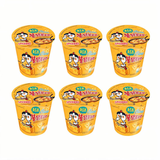 Buldak Ramen Noodles Cheese Flavor - 6 Pack Cup Noodles, Korean Spicy Hot Chicken Stir Samyang Brand