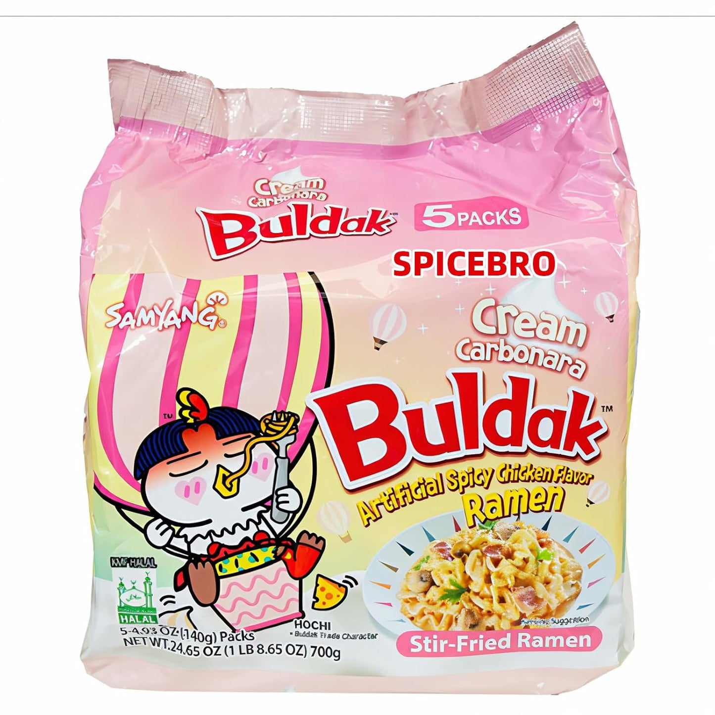 Korean Spicy Ramen Buldak Ramen Asian Snack Buldak Ramen Cream Carbonara Flavor 24.65 oz (Pack of 5) 140g x 5