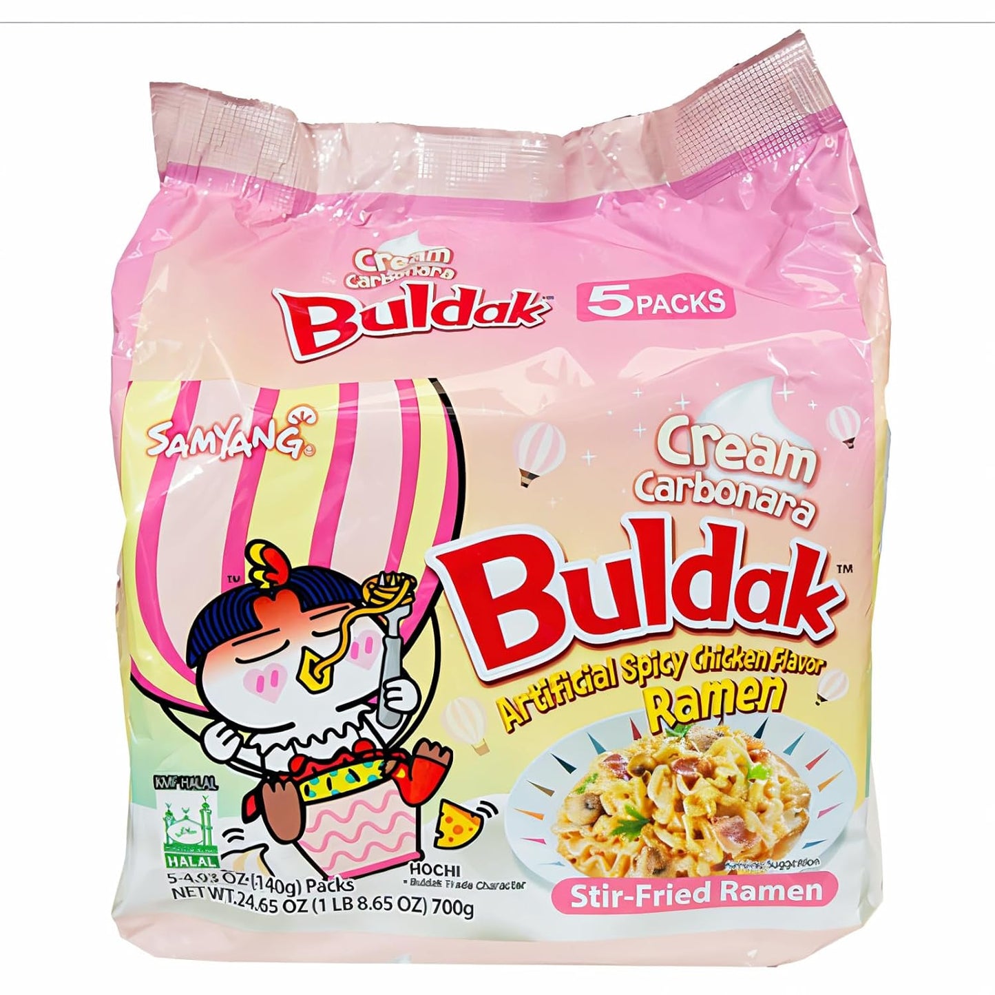 Korean Spicy Ramen Buldak Ramen Asian Snack Buldak Ramen Cream Carbonara Flavor 24.65 oz (Pack of 5) 140g x 5