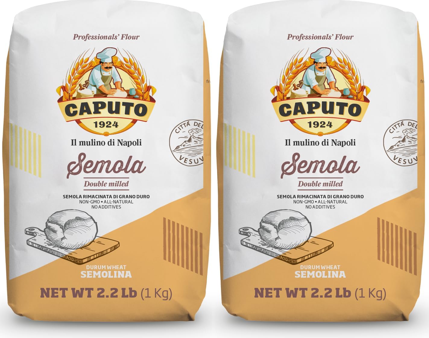 Antimo Caputo Semolina Flour 2.2 LB Bulk Italian Durum Semola Flour - All Natural Dough for Fresh Pasta (Pack of 2)