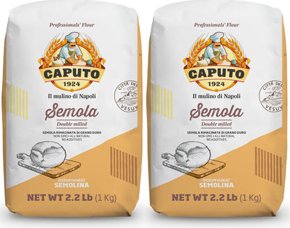 Antimo Caputo Semolina Flour 2.2 LB Bulk Italian Durum Semola Flour - All Natural Dough for Fresh Pasta (Pack of 2)