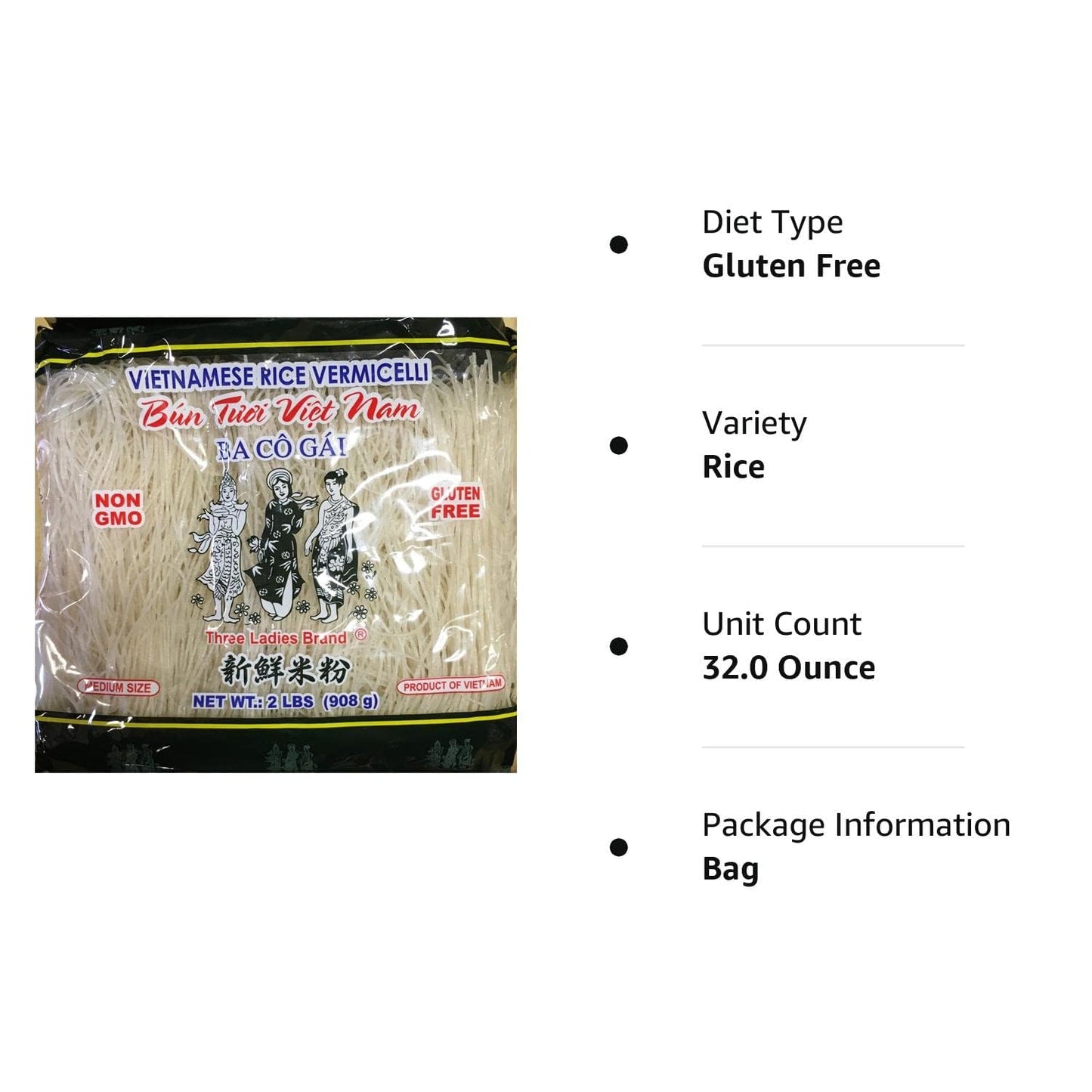 Three Ladies Vietnamese Rice Stick(vermicelli) 2lbs (1 Pack)