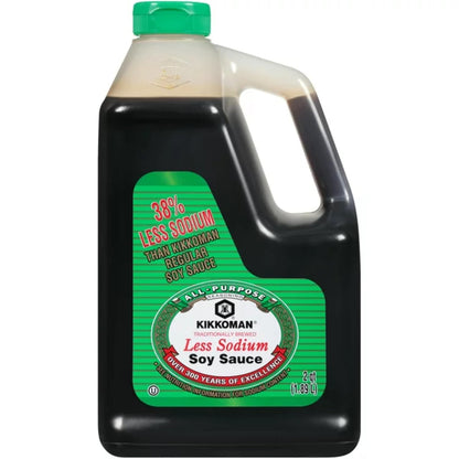 Kikkoman Lite Soy Sauce, 64-Ounce Bottle All Purpose Seasoning, No Added Preservatives