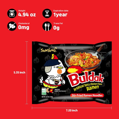 Samyang Spicy Chicken Ramen Roasted Noodles, Buldak Artificial Spicy Chicken flavor 4.94 oz (40 Packs) Original