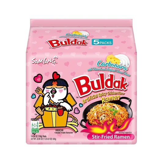 Buldak Spicy Ramen, Carbonara Hot Chicken Ramen Korean Stir-Fried Instant Noodle 5 Pack