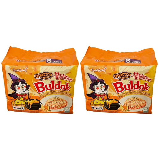 Buldak Spicy Ramen, Hot Chicken Ramen, Korean Stir-Fried Instant Noodle, Cheese, 1 Bag with 5 Pack