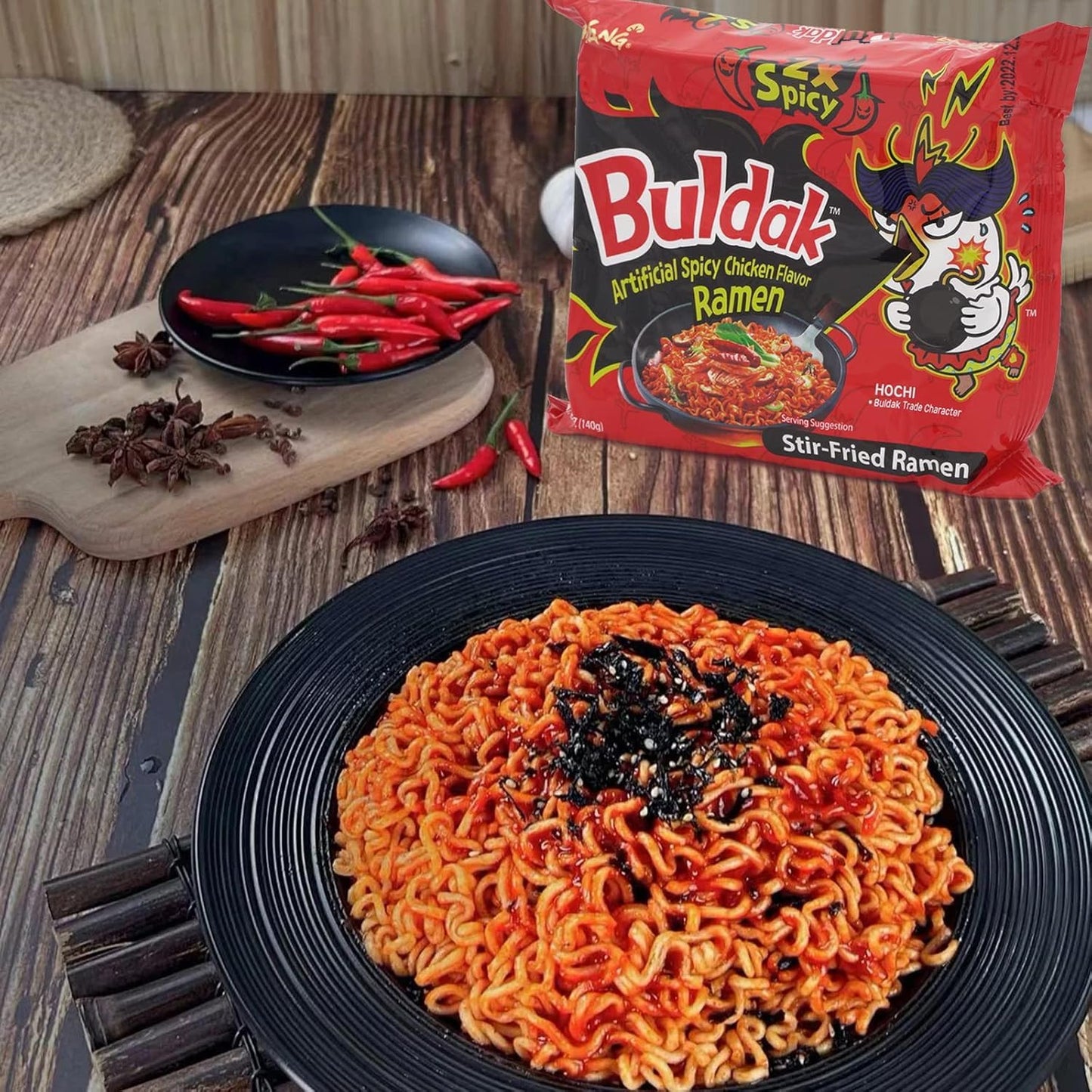 2X Buldak Noodles Hot Spicy Chicken Stir Fried Ramen 4.94 oz (Pack of 10) Samyang Korean Ramen Spicy Noodles