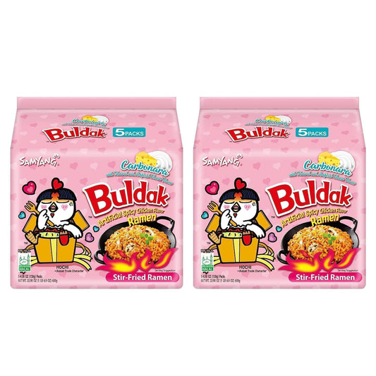 Buldak Spicy Ramen, Carbonara Hot Chicken Ramen Korean Stir-Fried Instant Noodle 10 Pack Samyang