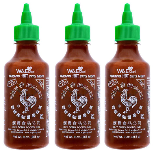 Huy Fong Sriracha Hot Chili Sauce 9 Ounce Bottle 255g(Pack of 3)Spicy Flavor Low Carb Classic Cook