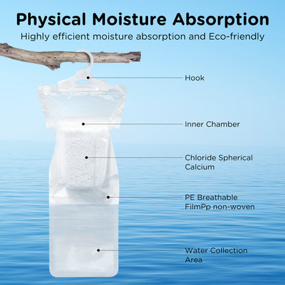 W&E Choice Moisture Absorbers Hanging Bag for Your Closet, Dehumidifier Bags for Bathroom , Fragrance Free Humidity Packs, 10 Pack, 9.9 Oz