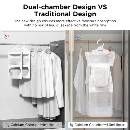 W&E Choice Moisture Absorbers Hanging Bag for Your Closet, Dehumidifier Bags for Bathroom , Fragrance Free Humidity Packs, 6 Pack, 9.9 Oz