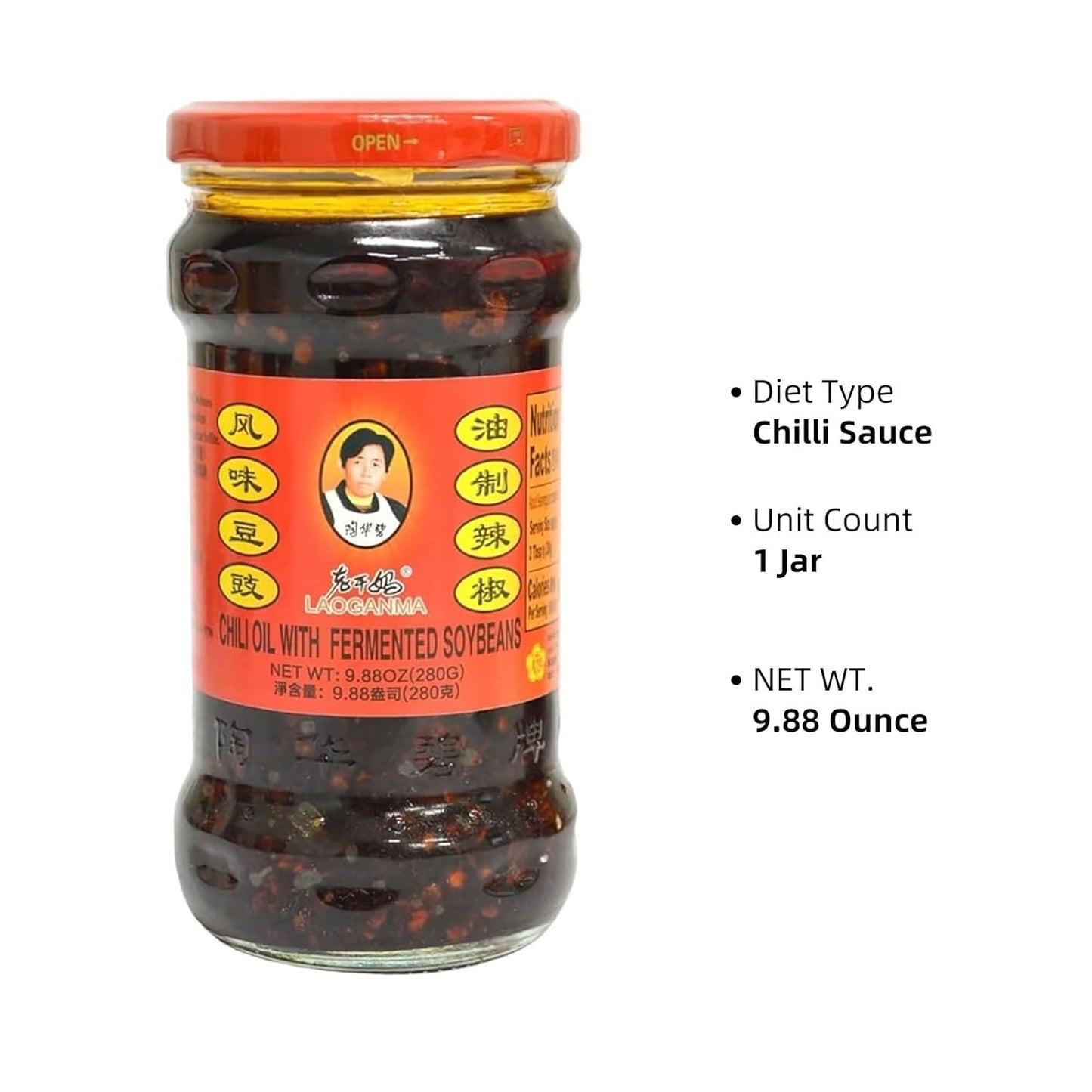 Lao Gan Ma Chili Oil with Fermented Soybeans 9.88OZ, LGM Chili Sauce 280g