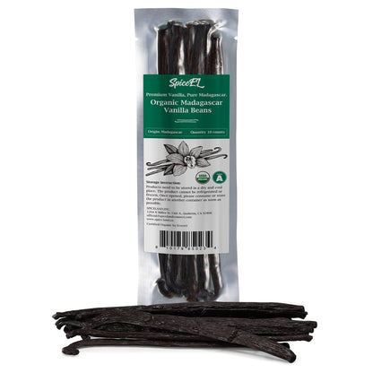 SPICEEL Organic Madagascar Vanilla Beans Vanilla Pods 10 Counts