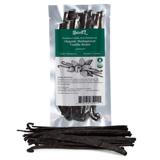 SPICEEL Organic Madagascar Vanilla Beans Vanilla Pods 25 Counts